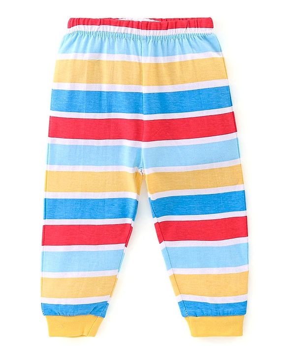 Babyhug Cotton Knit Half Sleeves Night Suit With Van Print - Yellow & Blue