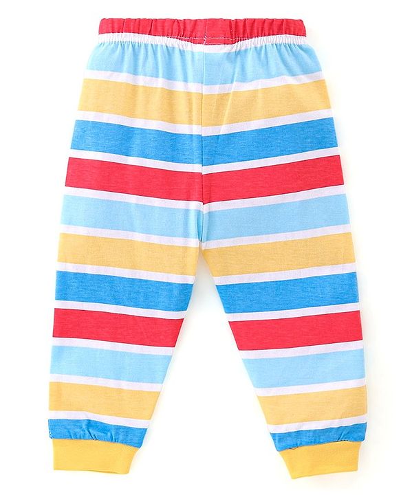 Babyhug Cotton Knit Half Sleeves Night Suit With Van Print - Yellow & Blue