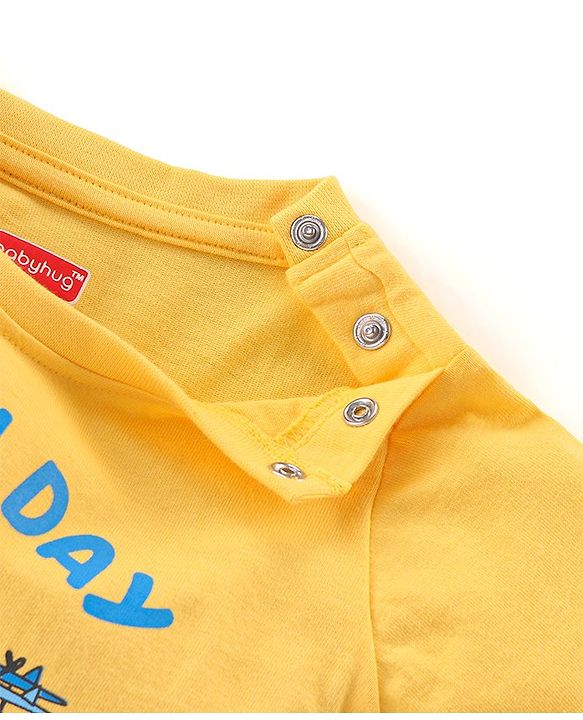 Babyhug Cotton Knit Half Sleeves Night Suit With Van Print - Yellow & Blue