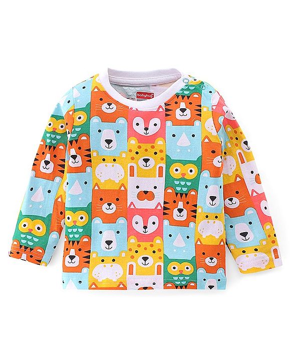 Babyhug Cotton Knit Full Sleeves Night Suit With Animals Print - Multicolour