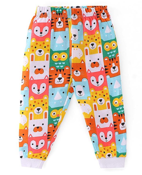 Babyhug Cotton Knit Full Sleeves Night Suit With Animals Print - Multicolour