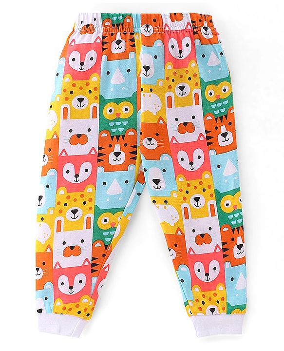 Babyhug Cotton Knit Full Sleeves Night Suit With Animals Print - Multicolour
