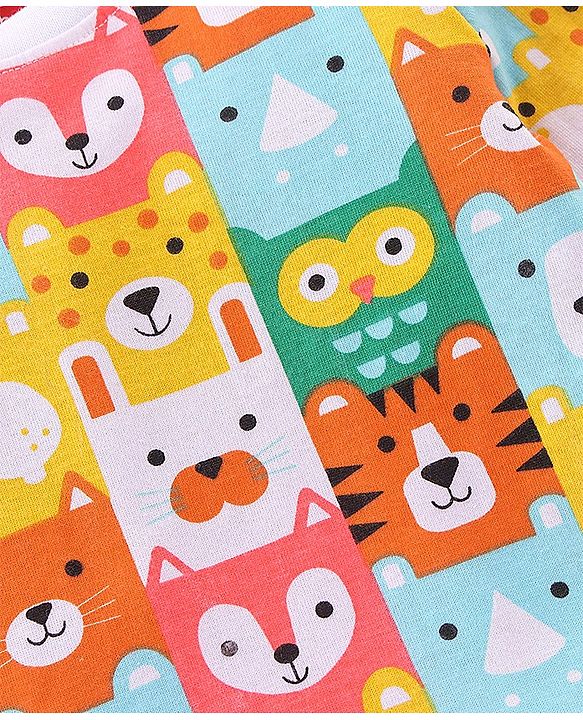 Babyhug Cotton Knit Full Sleeves Night Suit With Animals Print - Multicolour