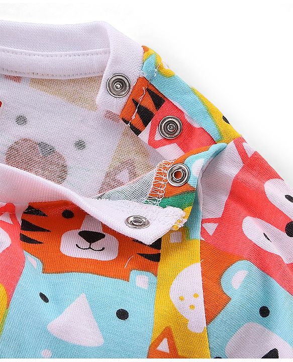 Babyhug Cotton Knit Full Sleeves Night Suit With Animals Print - Multicolour
