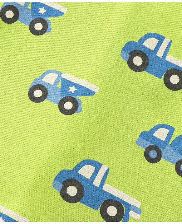 Babyhug Cotton Knit Half Sleeves Night Suit With Construction Vehicle Print - Green