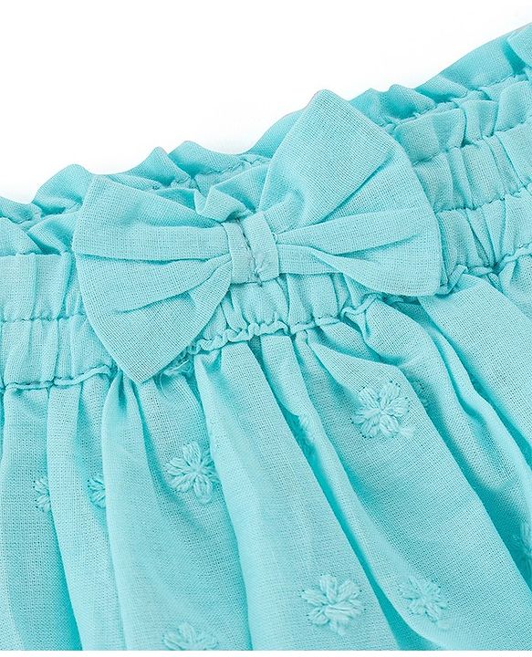 Babyhug Cotton Woven Knee Length Skirt with Lining Bow Applique & Lace Detailing - Sky Blue