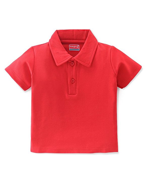 Babyhug 100% Cotton Knit Half Sleeves Polo T-Shirt Solid Colour - Red