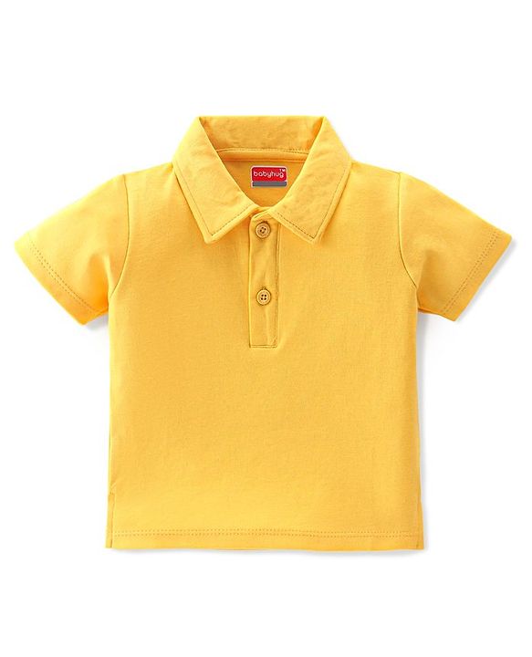 Babyhug 100% Cotton Knit Half Sleeves Polo T-Shirt Solid Colour - Yellow