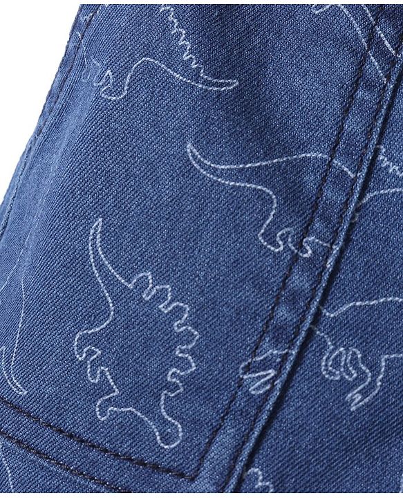 Babyhug Cotton Denim Shorts With Stretch Dino Print- Blue