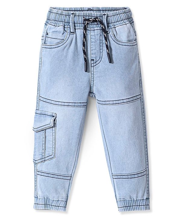 Babyhug Full Length Joggers with Stretch Solid Color - Blue