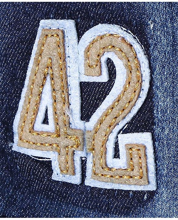 Babyhug Cotton Spandex Full Length Washed Stretchable Denim Joggers with Text Embroidered - Blue