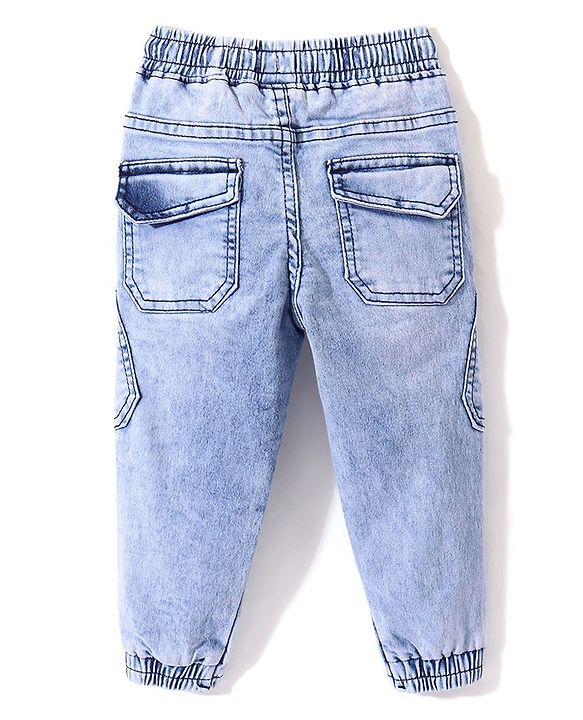 Babyhug Cotton Spandex Full Length Washed Stretchable Denim Joggers - Dark Blue