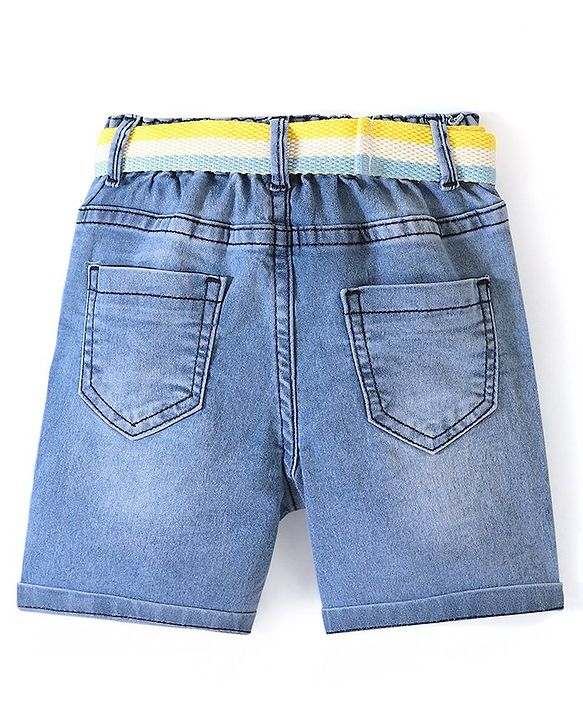 Babyhug Denim Knee Length Shorts  With Stretch Solid Colour - Blue