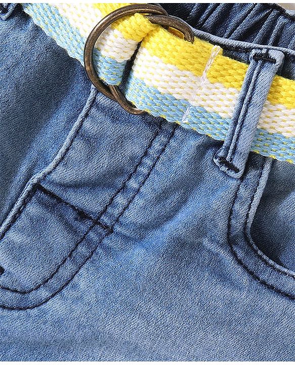 Babyhug Denim Knee Length Shorts  With Stretch Solid Colour - Blue