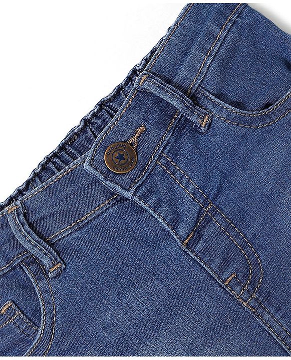 Babyhug Cotton Blend Knee Length Denim Shorts With Stretch Airplane Print - Blue