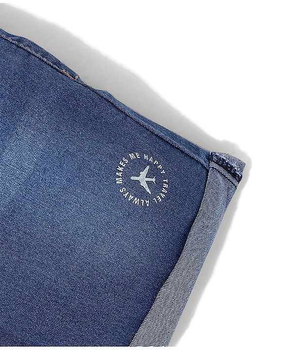Babyhug Cotton Blend Knee Length Denim Shorts With Stretch Airplane Print - Blue