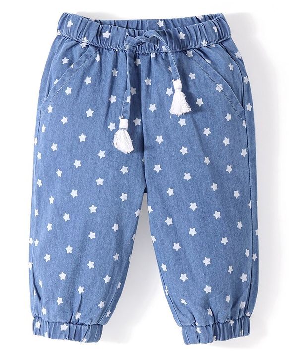 Babyhug Cotton Lycra Full Length Joggers Stars Printed - Blue