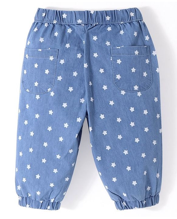 Babyhug Cotton Lycra Full Length Joggers Stars Printed - Blue