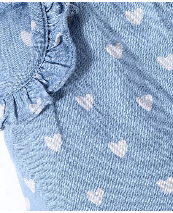 Babyhug Cotton Full Length Denim Joggers with Heart Print - Light Blue