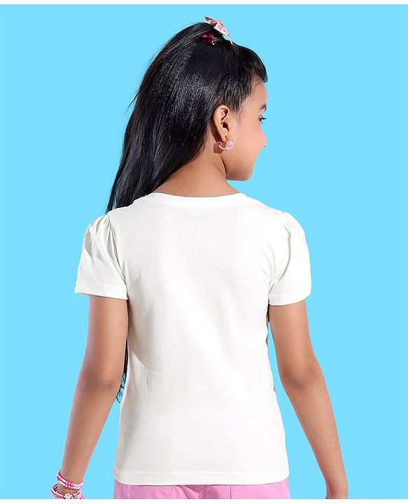Pine Kids 100% Cotton Knit Half Sleeves T-Shirt With Tropical Print - Snow White