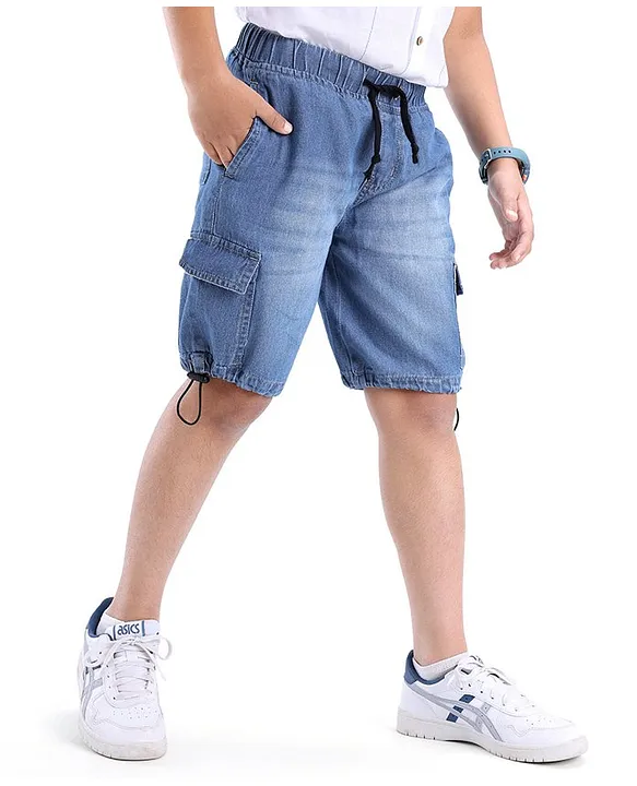 hathne Women's Ruffle Hem Denim Jean Shorts High Elastic Waist Shorts with  Pocket (Small, A-Blue) at Amazon Women's Clothing store