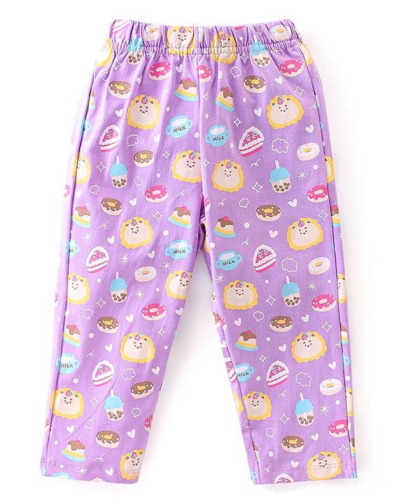 Babyhug Cotton Knit Single Jersey Half Sleeves Night Suit With Birthday Party Theme Print - Purple