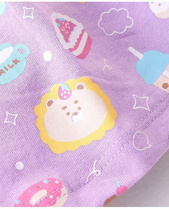 Babyhug Cotton Knit Single Jersey Half Sleeves Night Suit With Birthday Party Theme Print - Purple