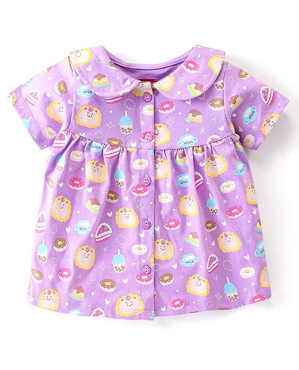 Babyhug Cotton Knit Single Jersey Half Sleeves Night Suit With Birthday Party Theme Print - Purple