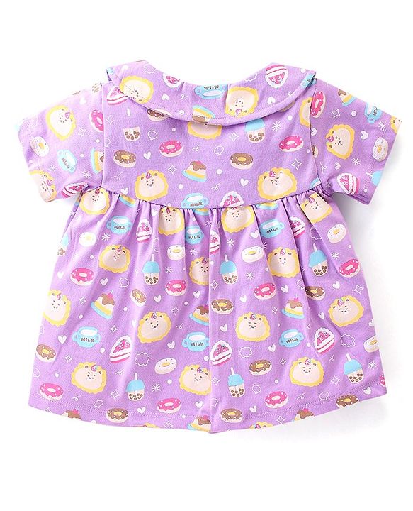 Babyhug Cotton Knit Single Jersey Half Sleeves Night Suit With Birthday Party Theme Print - Purple