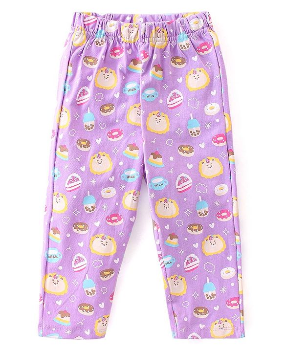 Babyhug Cotton Knit Single Jersey Half Sleeves Night Suit With Birthday Party Theme Print - Purple