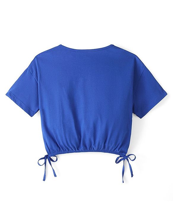 Pine Kids 100% Cotton Knit Half Sleeves Quartz Top With Text Print - Blue