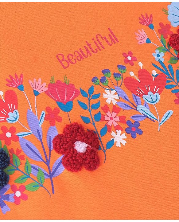 Pine Kids Cotton Knit Sleeveless T-Shirt Floral Print - Paradise Orange