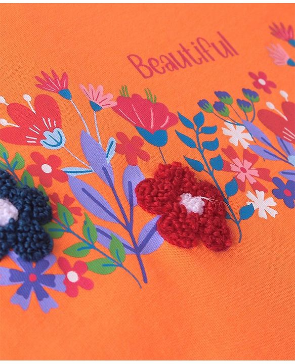 Pine Kids Cotton Knit Sleeveless T-Shirt Floral Print - Paradise Orange