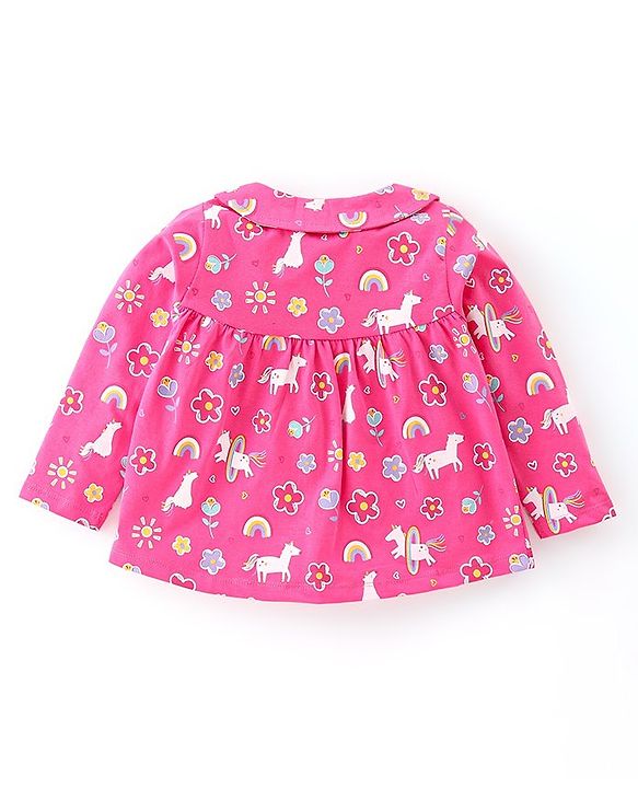 Babyhug Cotton Knit Full Sleeves Night Suit With Unicorn Print - Pink
