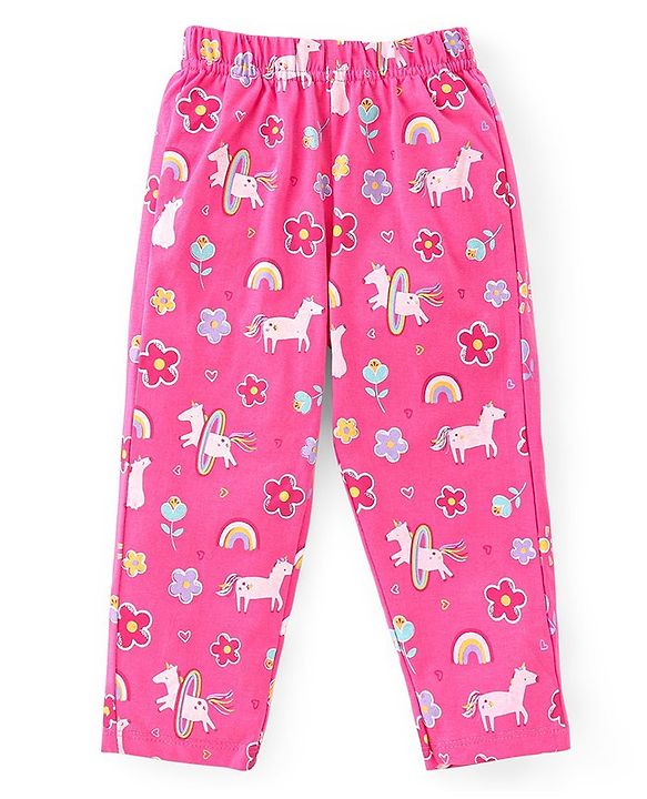 Babyhug Cotton Knit Full Sleeves Night Suit With Unicorn Print - Pink