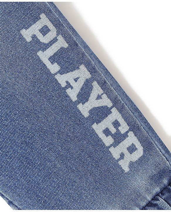Babyhug Cotton Spandex Full Length Washed & Stretchable Denim Joggers with Draw-Cord Text Print - Blue