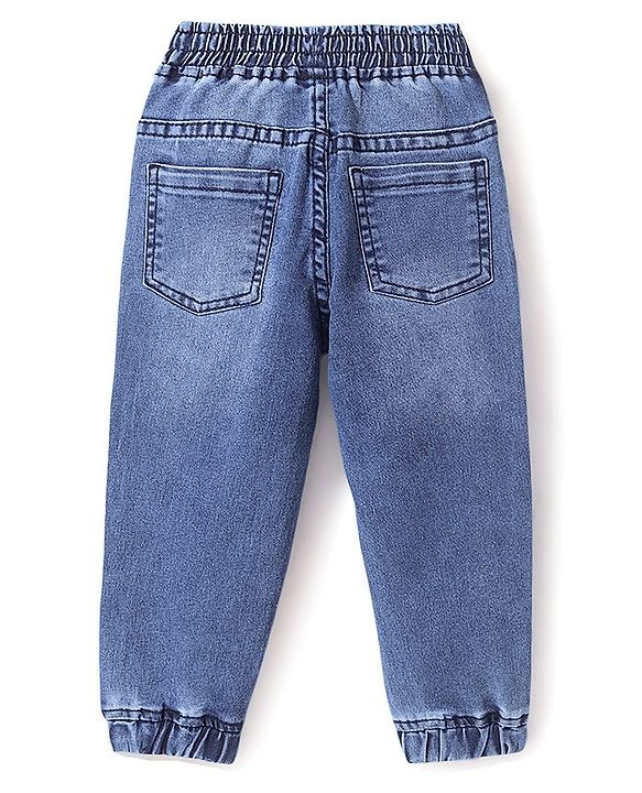 Babyhug Denim Full Length  With Stretch Washed  Joggers - Blue