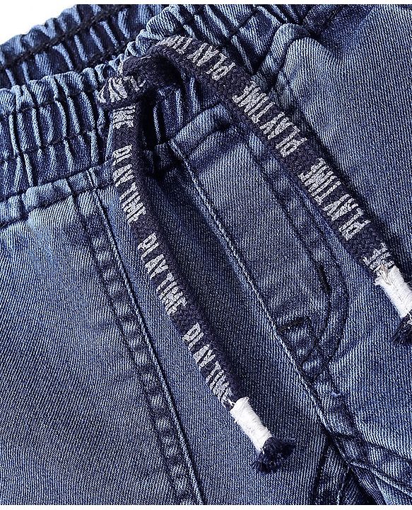 Babyhug Denim Full Length  With Stretch Washed  Joggers - Blue