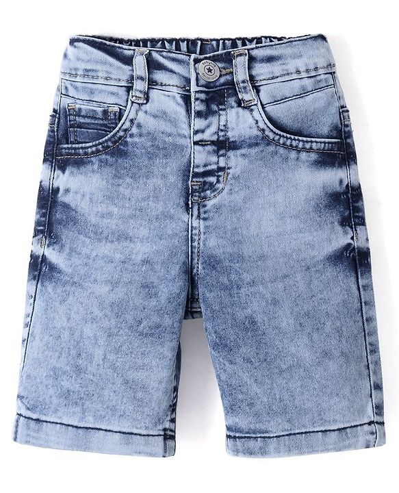 Babyhug Cotton Spandex Knee Length Washed Stretchable Denim Jamaican - Blue