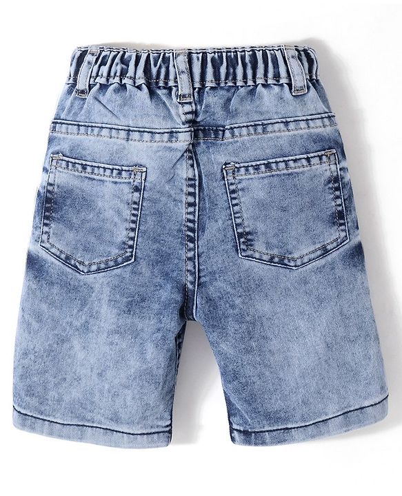 Babyhug Cotton Spandex Knee Length Washed Stretchable Denim Jamaican - Blue