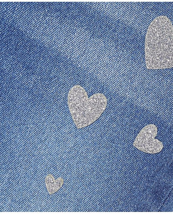 Babyhug Denim Washed  Full Length Stretchable  Jeans with Heart Patch  -Blue