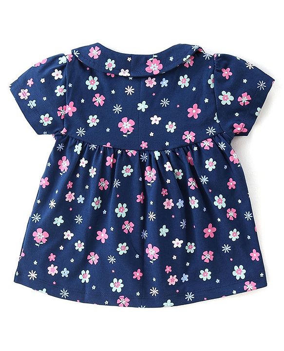Babyhug Single Jersey Knit Half Sleeves Floral Print Night Suit - Blue