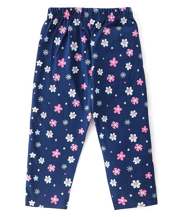 Babyhug Single Jersey Knit Half Sleeves Floral Print Night Suit - Blue