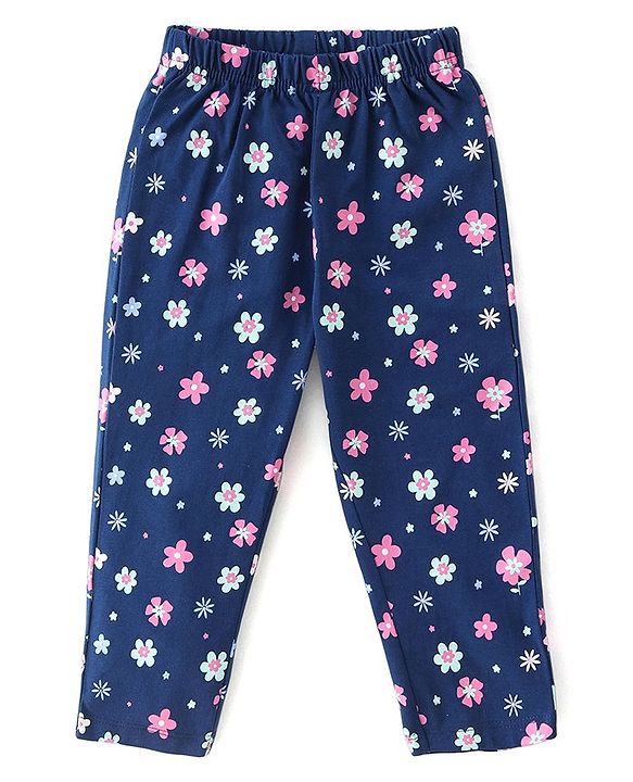 Babyhug Single Jersey Knit Half Sleeves Floral Print Night Suit - Blue