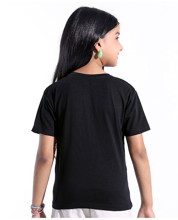 Pine Kids 100% Cotton Half Sleeves T-Shirt With Floral Print - Black