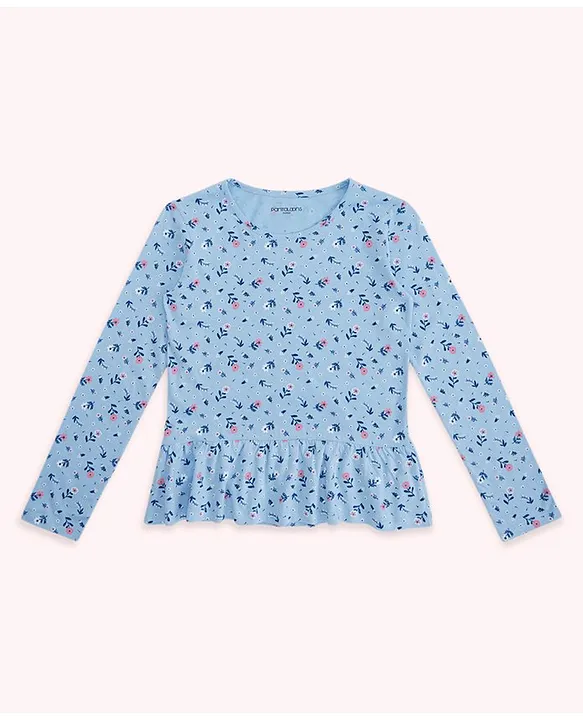 Buy Pantaloons Junior Full Sleeves Floral Printed Top Light Blue for Girls  (9-10Years) Online in India, Shop at  - 15600578