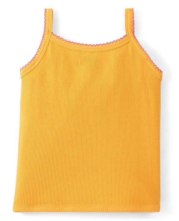 Pine Kids 100% Cotton Knit Sleeveless Top With Floral Embroidery - Yellow