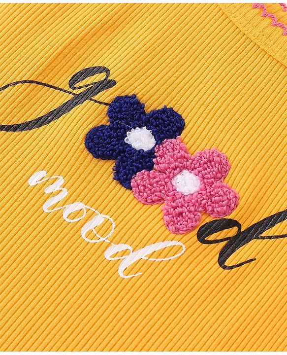 Pine Kids 100% Cotton Knit Sleeveless Top With Floral Embroidery - Yellow