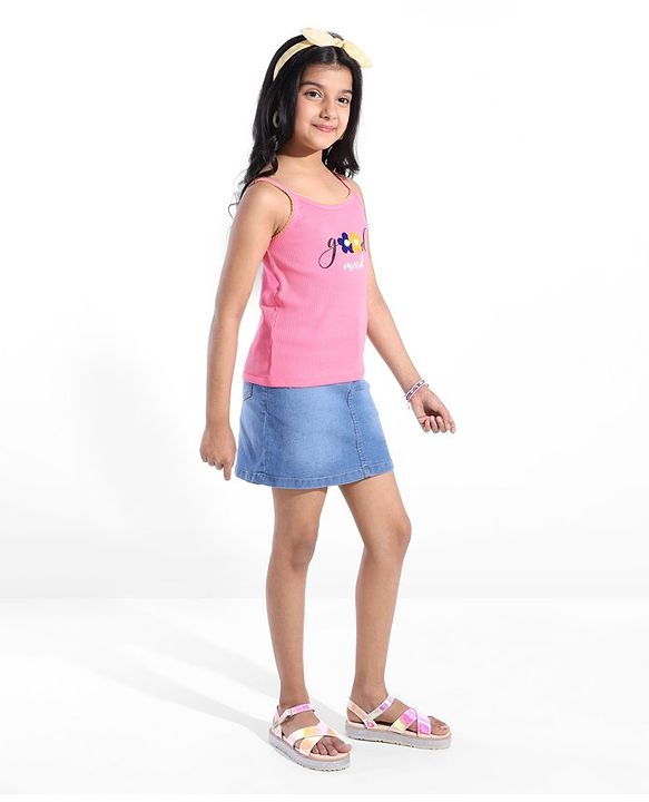 Pine Kids 100% Cotton Sleeveless Top With Floral Embroidery - Pink