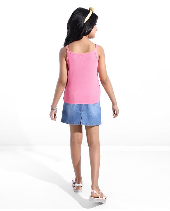 Pine Kids 100% Cotton Sleeveless Top With Floral Embroidery - Pink